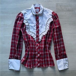 Kenny Rogers Red Plaid Western Blouse Size 7/8 Like New